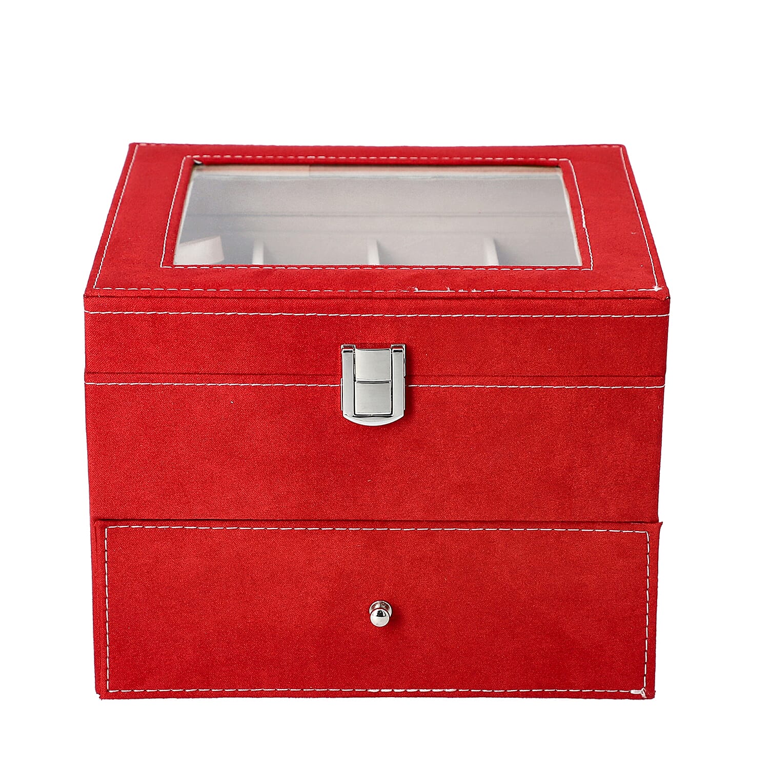 Red Colour Velvet 2 Layer Watch Box (Size 20x20x16 Cm)