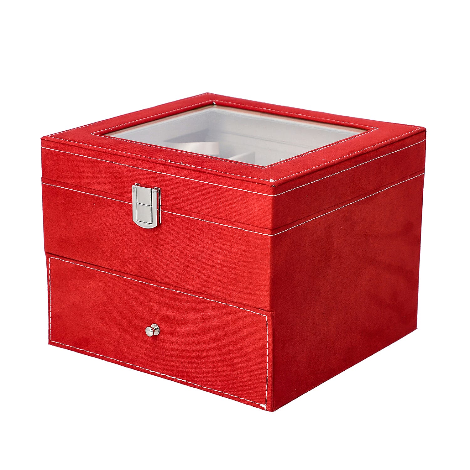 Red Colour Velvet 2 Layer Watch Box (Size 20x20x16 Cm)