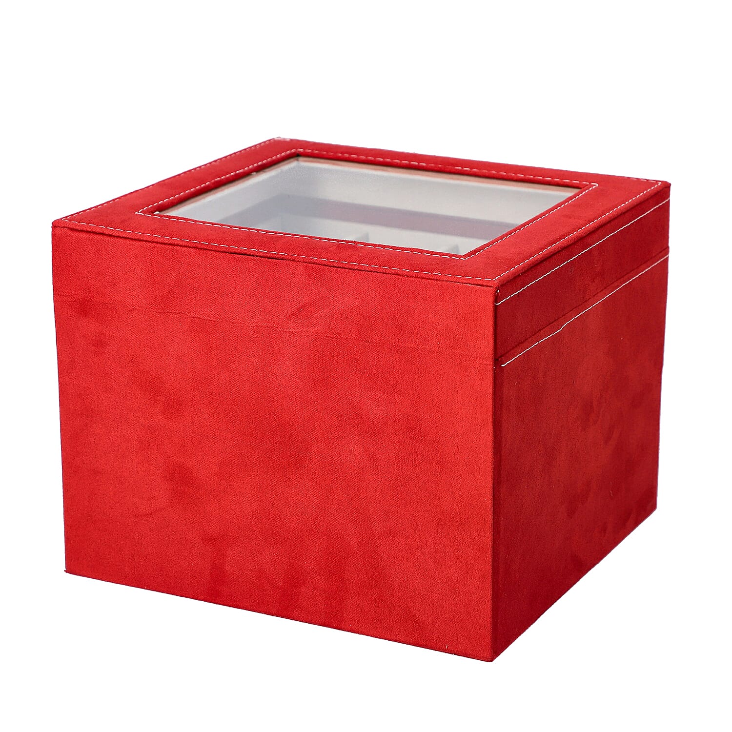 Red Colour Velvet 2 Layer Watch Box (Size 20x20x16 Cm)