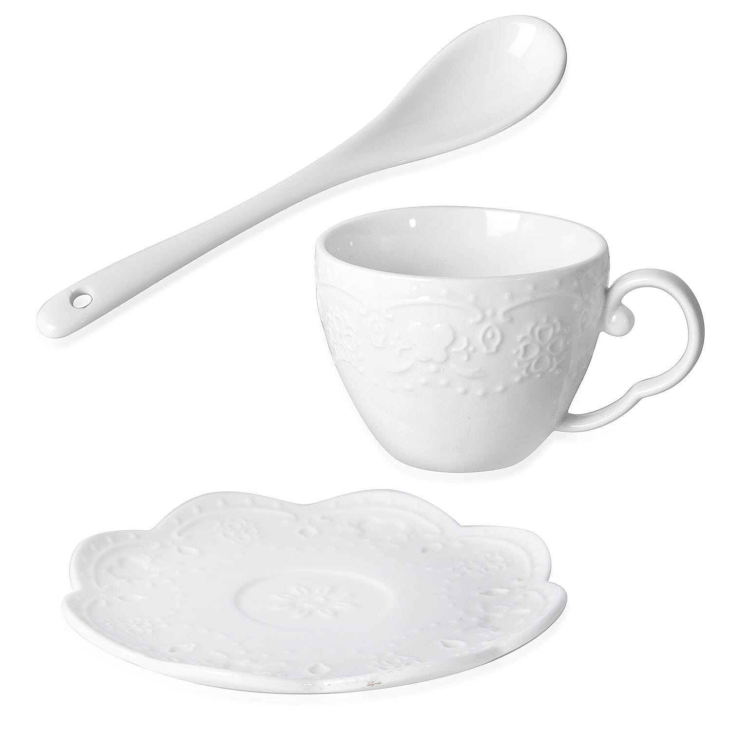 22 Piece Set - Art Deco - Butterfly Embossed Tea Set (Consists of 6 Cups, 6 Saucers, 7 Spoons, 1 Sugar Bowl, 1 Milk Bowl, 1 x 650ml Tea Pot)