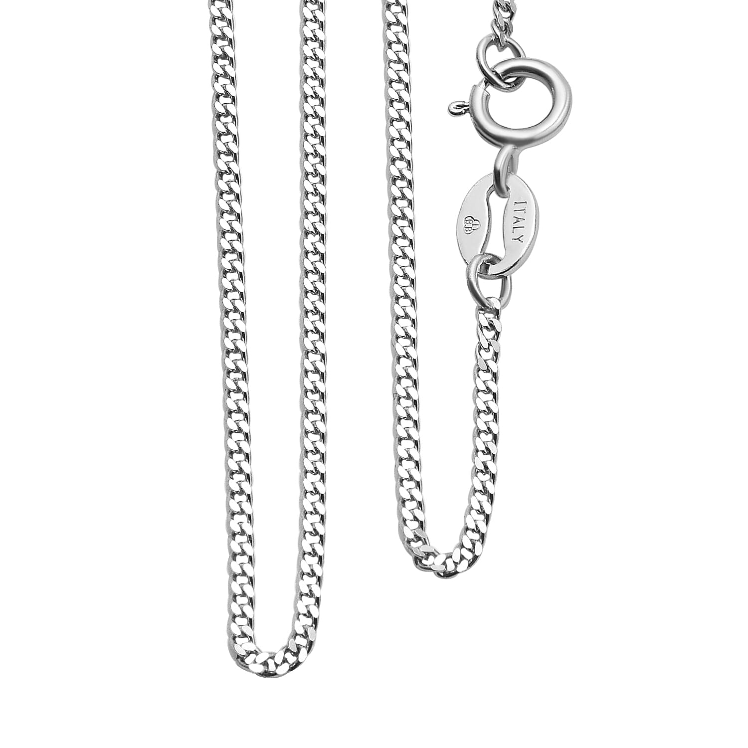 950 Platinum Diamond Cut Curb Chain (Size 18) with Spring Ring Clasp