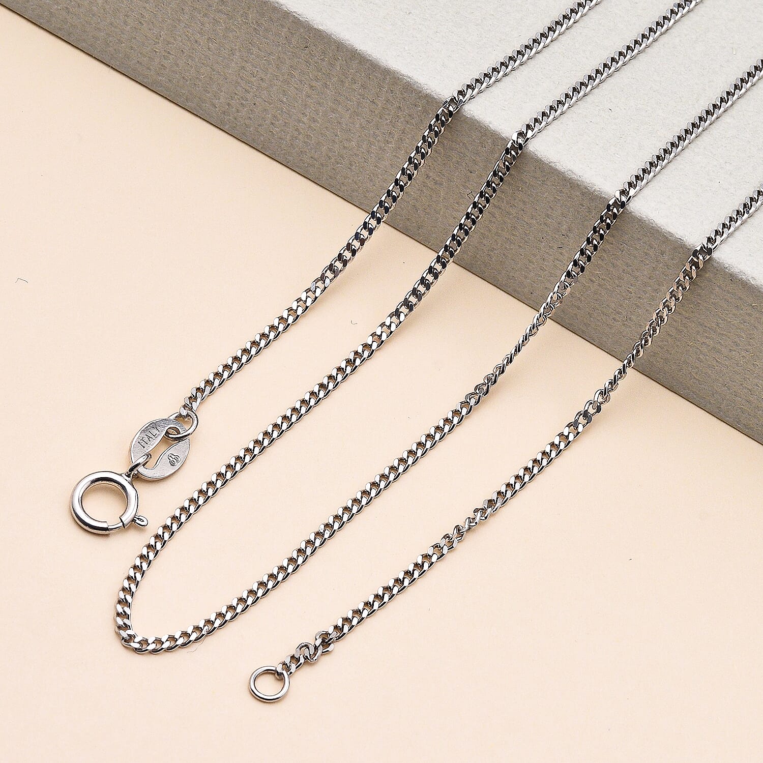 950 Platinum Diamond Cut Curb Chain (Size 18) with Spring Ring Clasp