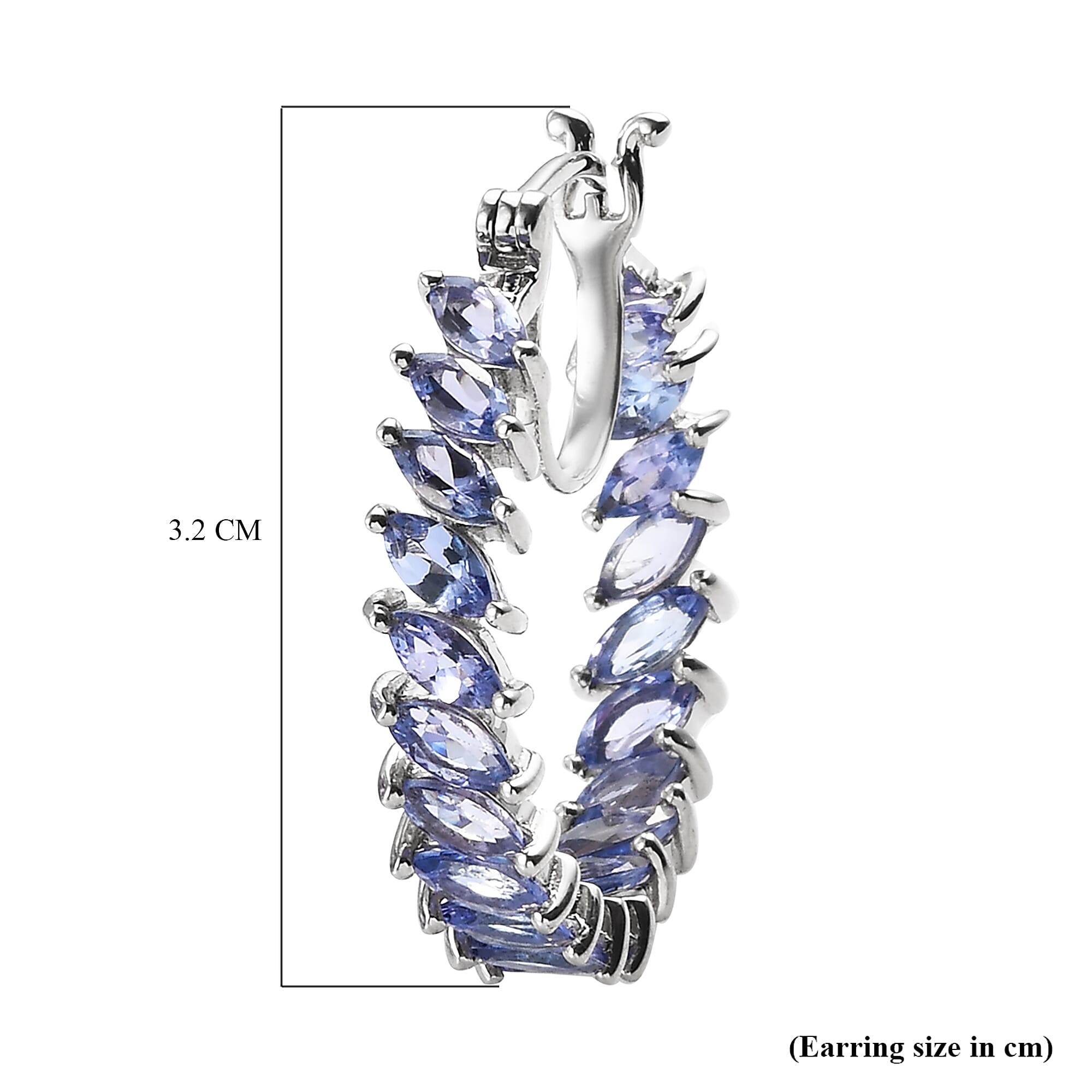 Tanzanite (Mrq) Hoop Earrings (with Clasp) in Platinum Overlay Sterling Silver 6.00 Ct, Silver Wt. 6.40 Gms.