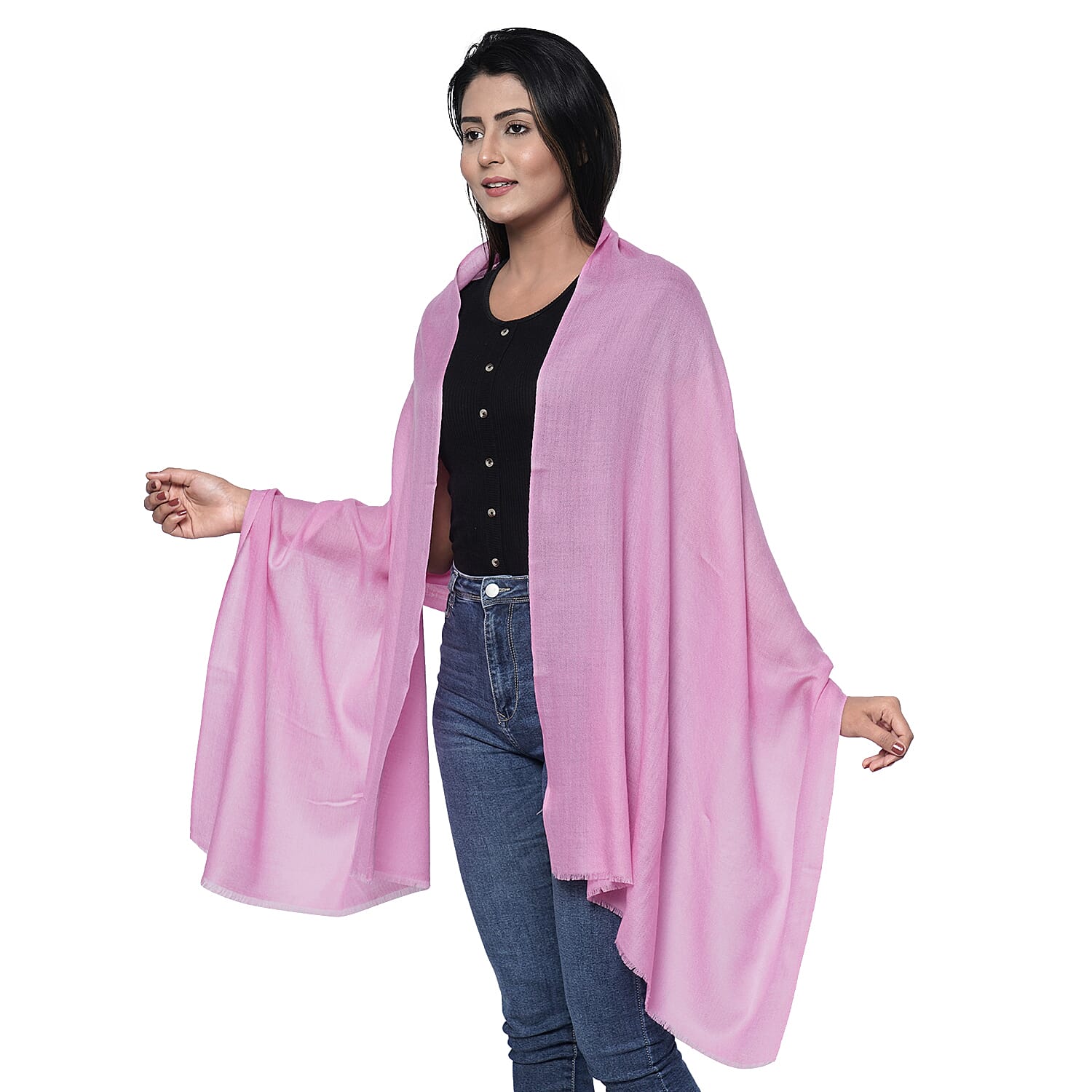 100% Cashmere Wool Pink Colour Scarf (Size 190x70 Cm)