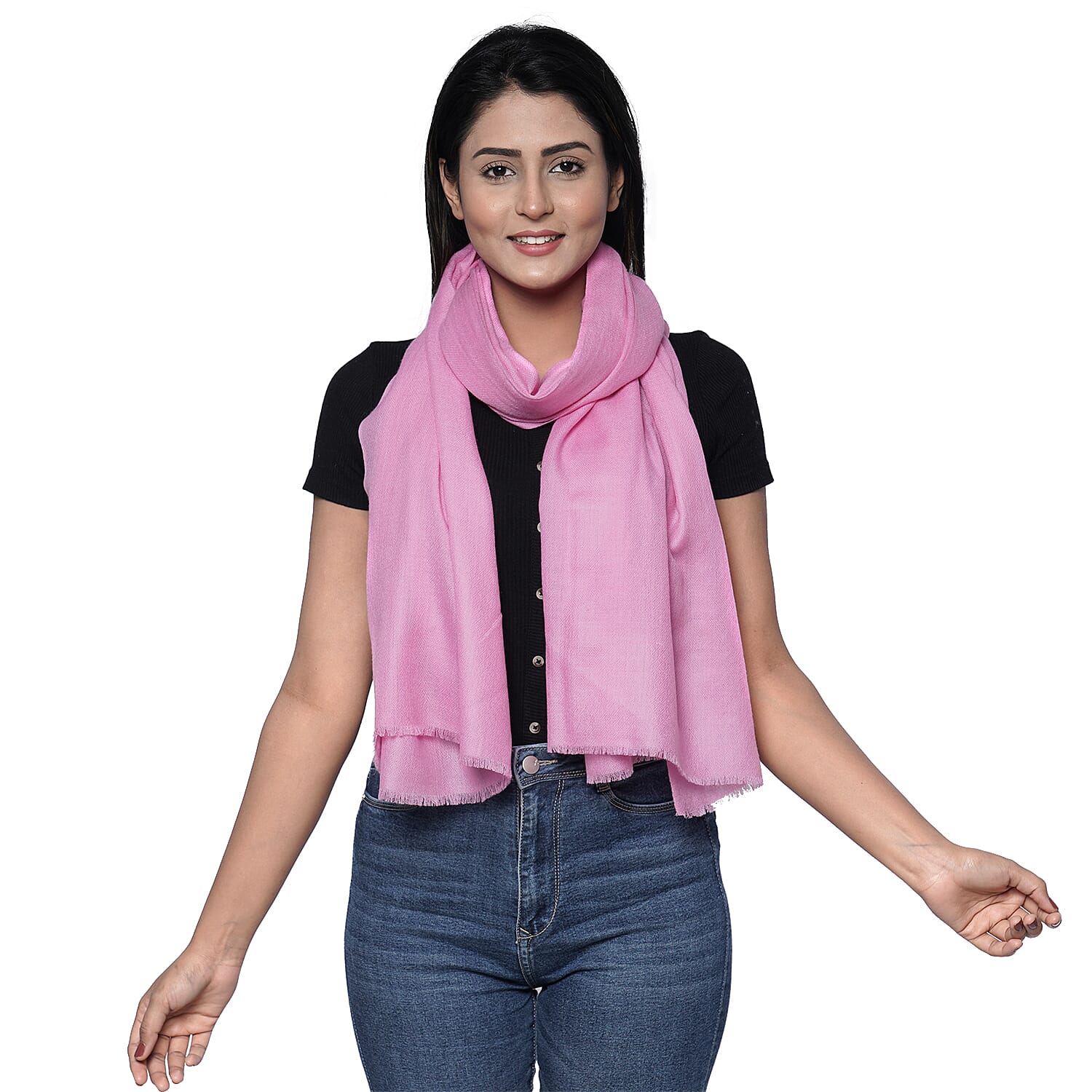 100% Cashmere Wool Pink Colour Scarf (Size 190x70 Cm)