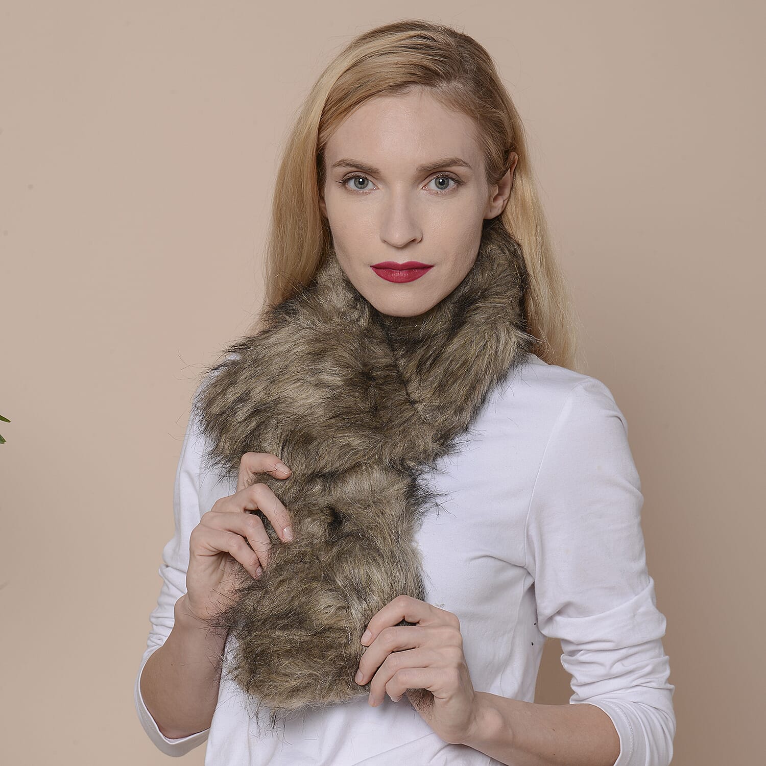 2 Piece Set - Faux Fur Collar Scarf (Size 96x14.5cm) and Boot Cuffs (Size 16.5x14.5cm) - Brown