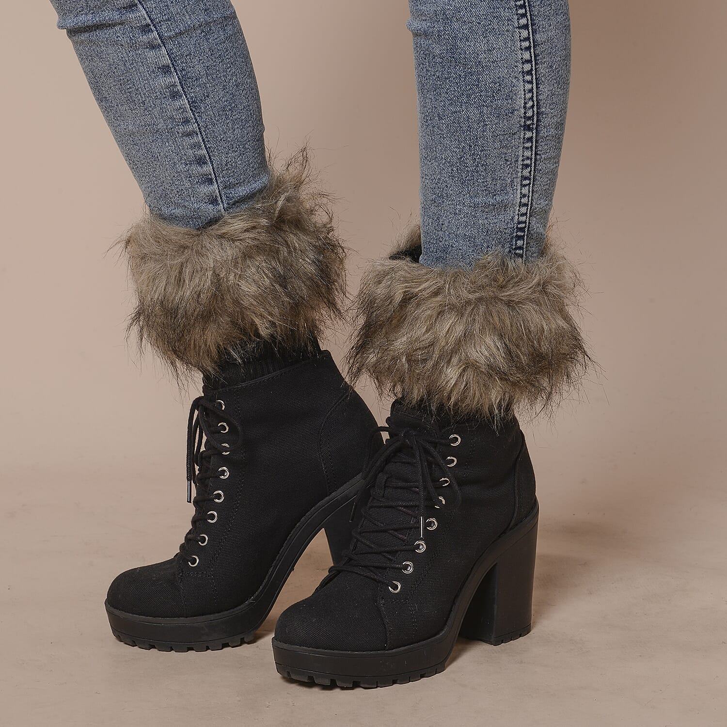 2 Piece Set - Faux Fur Collar Scarf (Size 96x14.5cm) and Boot Cuffs (Size 16.5x14.5cm) - Brown