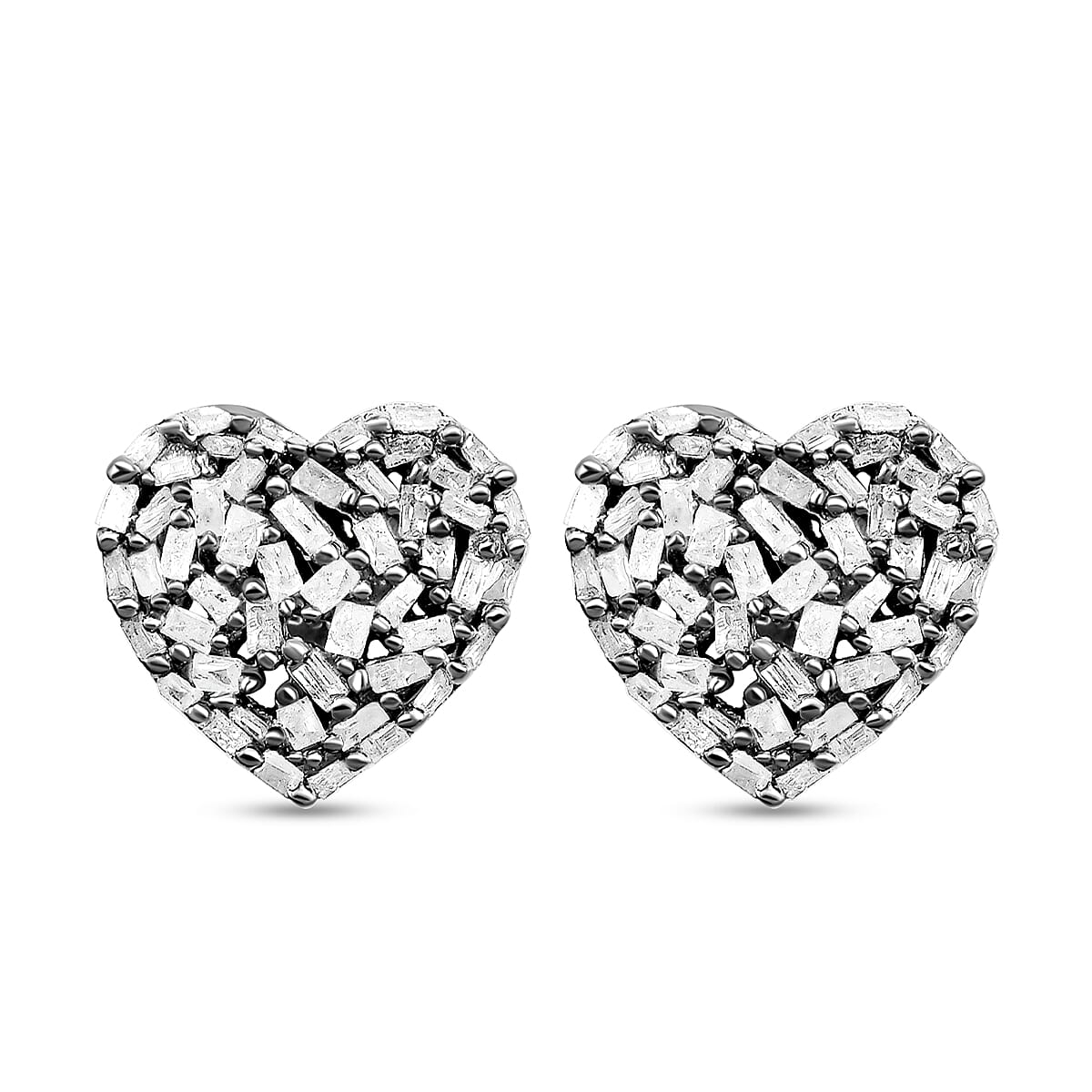 GP Heart Collection - Diamond (Bgt), Kanchanaburi Blue Sapphire Heart Stud Earrings (with Push Back) in Platinum Overlay Sterling Silver 0.50 Ct.