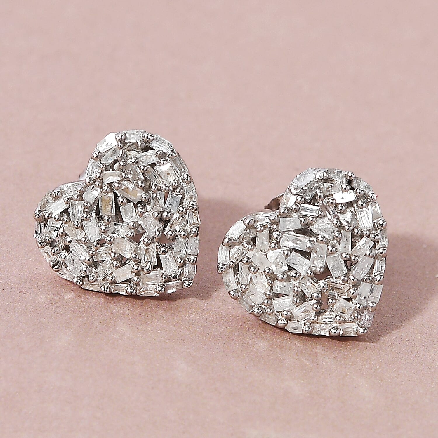 GP Heart Collection - Diamond (Bgt), Kanchanaburi Blue Sapphire Heart Stud Earrings (with Push Back) in Platinum Overlay Sterling Silver 0.50 Ct.