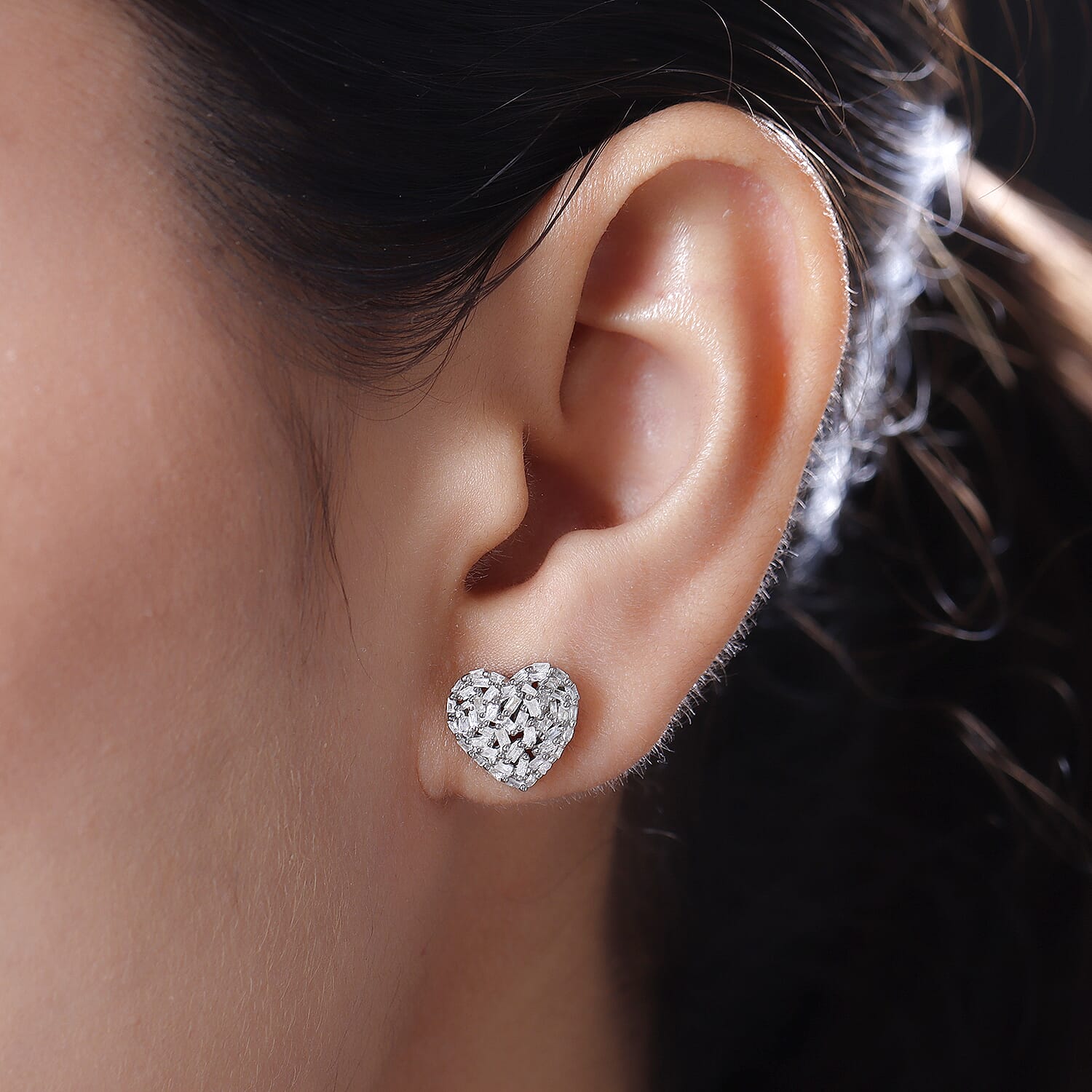 GP Heart Collection - Diamond (Bgt), Kanchanaburi Blue Sapphire Heart Stud Earrings (with Push Back) in Platinum Overlay Sterling Silver 0.50 Ct.