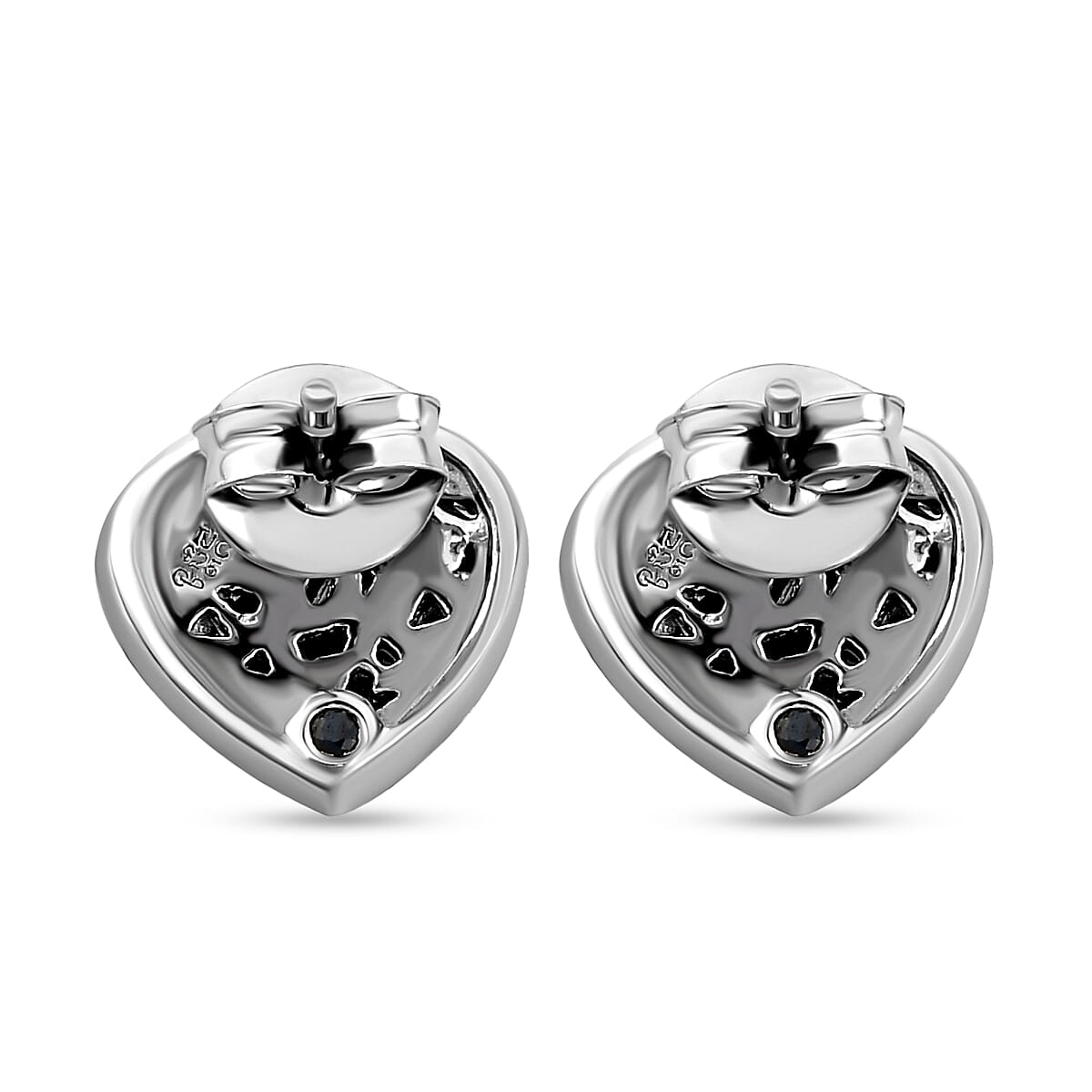 GP Heart Collection - Diamond (Bgt), Kanchanaburi Blue Sapphire Heart Stud Earrings (with Push Back) in Platinum Overlay Sterling Silver 0.50 Ct.