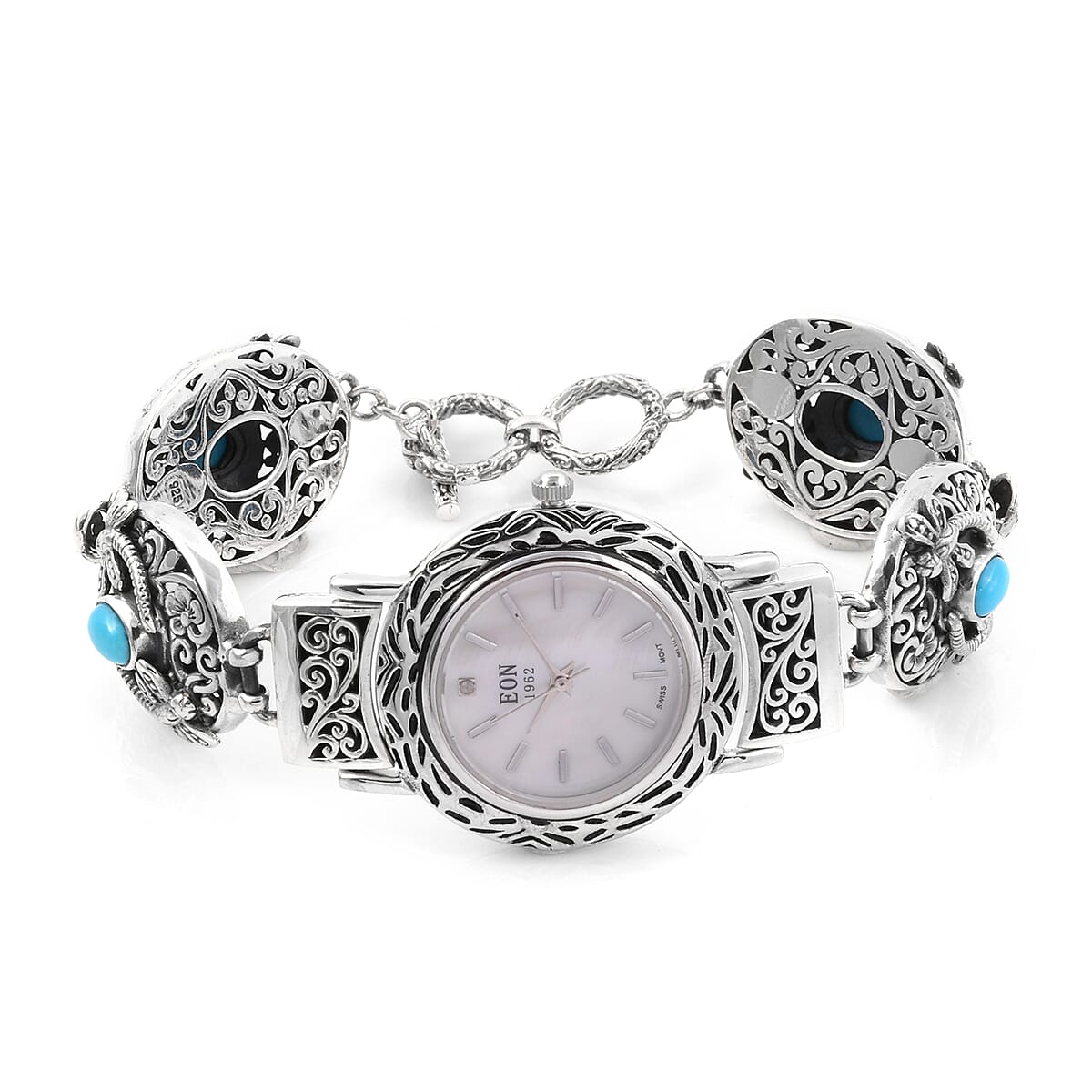 Royal Bali Collection -  Arizona Sleeping Beauty Turquoise (Ovl) Watch Bracelet (Size 7.5 to 8) in Sterling Silver 2.680 Ct, Silver wt 32.00 Gms.