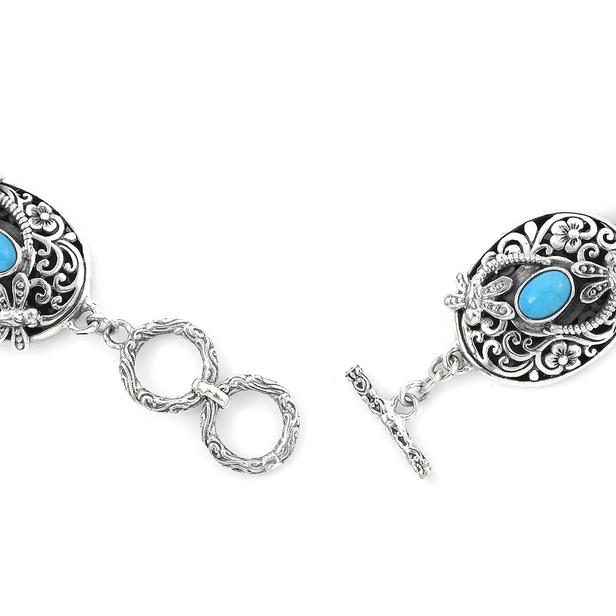 Royal Bali Collection -  Arizona Sleeping Beauty Turquoise (Ovl) Watch Bracelet (Size 7.5 to 8) in Sterling Silver 2.680 Ct, Silver wt 32.00 Gms.