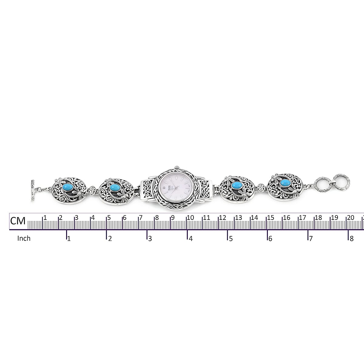 Royal Bali Collection -  Arizona Sleeping Beauty Turquoise (Ovl) Watch Bracelet (Size 7.5 to 8) in Sterling Silver 2.680 Ct, Silver wt 32.00 Gms.