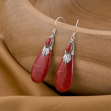 Royal Bali Collection - Coral Drop Hook Earrings in Sterling Silver 3.20 gram