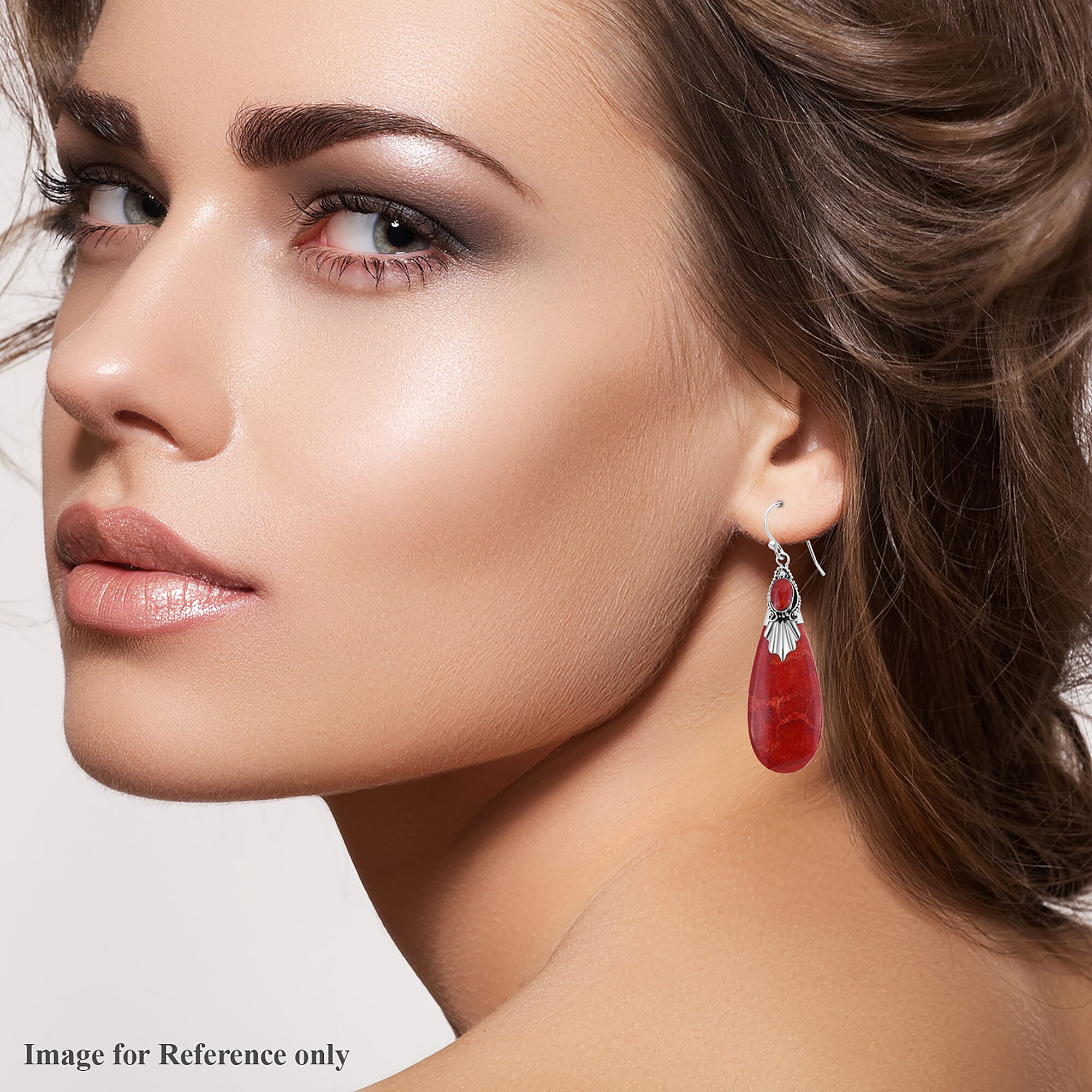 Royal Bali Collection - Coral and Rhodolite Garnet Drop Hook Earrings in Sterling Silver