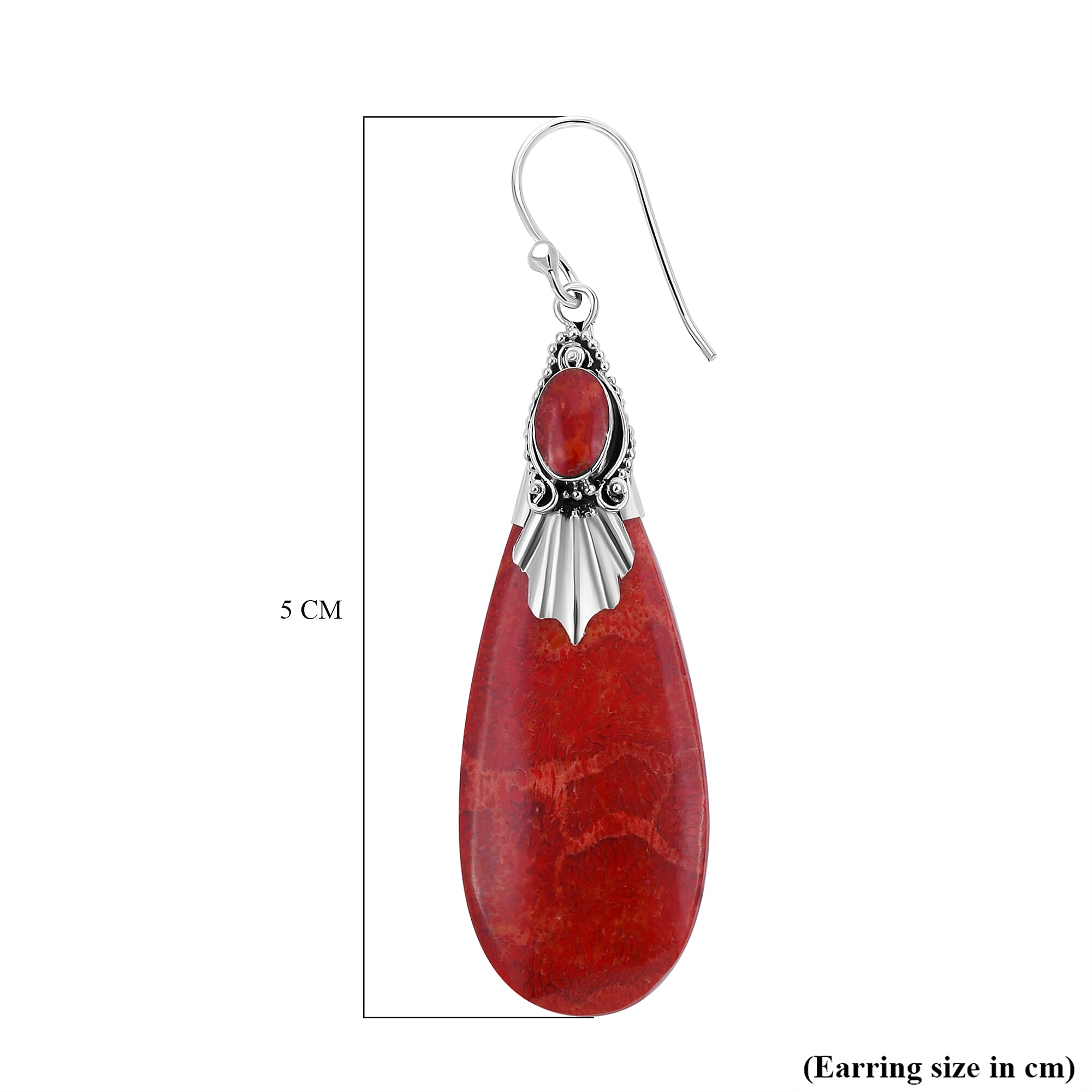 Royal Bali Collection - Coral and Rhodolite Garnet Drop Hook Earrings in Sterling Silver