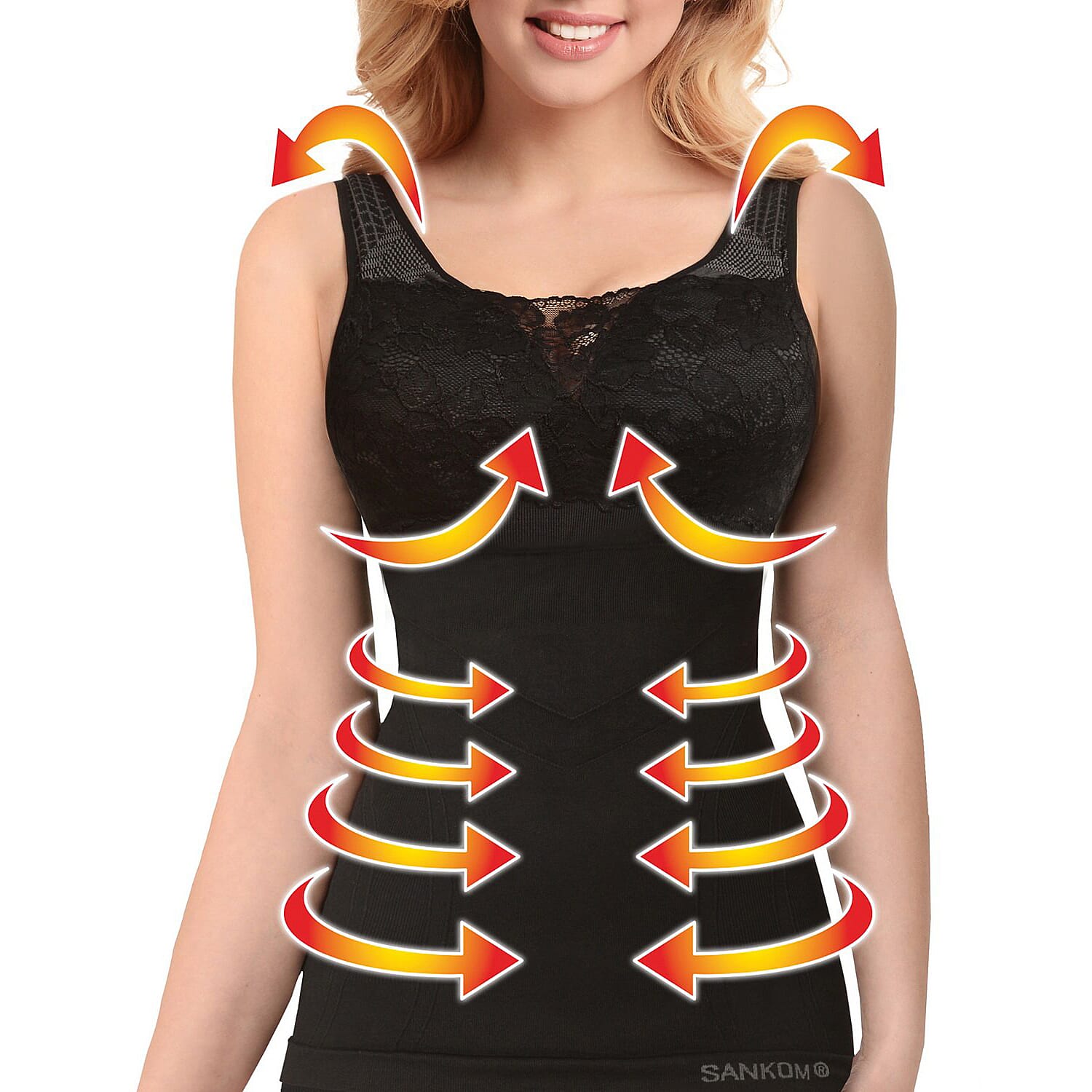 SANKOM SWITZERLAND Patent Vest with Bra and Lace - Black (Size S-M, 6-8)