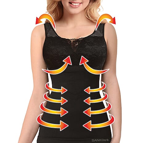 SANKOM SWITZERLAND Patent Vest with Bra and Lace - Black (Size M-L - 12 to 14)