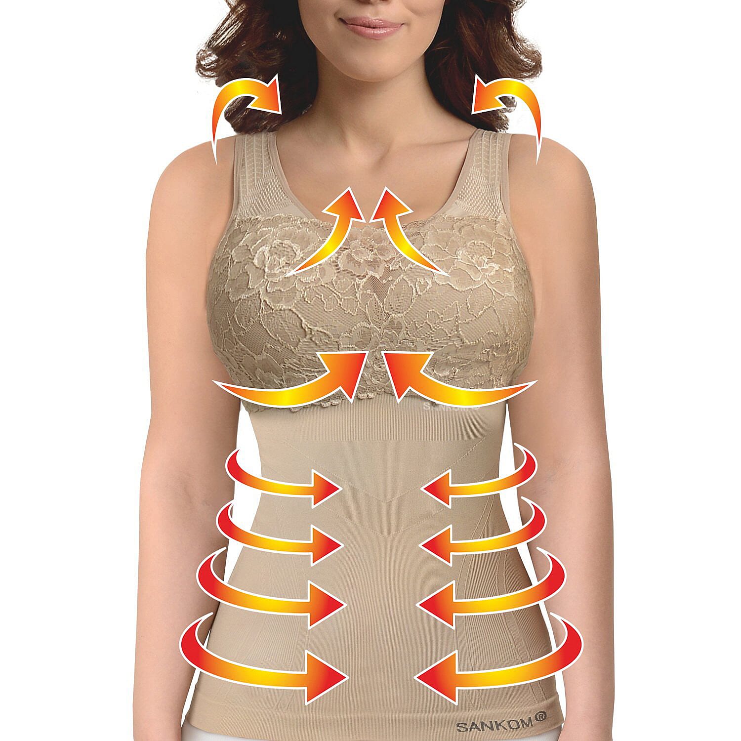 SANKOM SWITZERLAND Patent Vest with Bra and Lace - Beige (Size M-L - 12 to14)