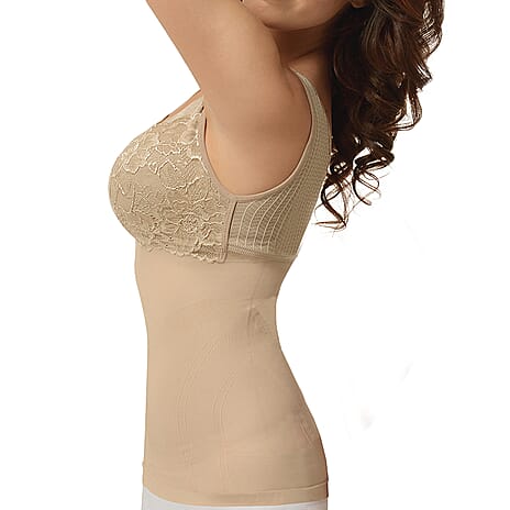SANKOM SWITZERLAND Patent Vest with Bra and Lace - Beige (Size XXXL - 22 to24 )