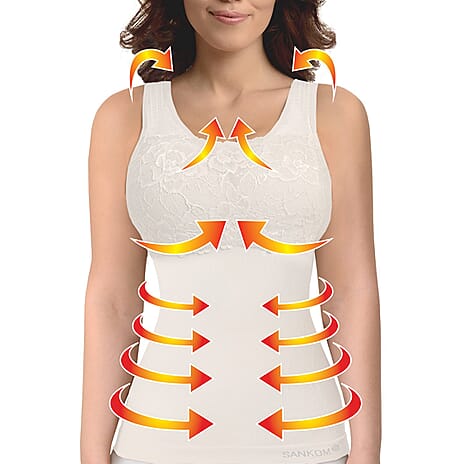 SANKOM SWITZERLAND Patent Vest with Bra and Lace - White Colour (Size M-L  12 to 14)