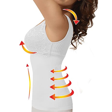 SANKOM SWITZERLAND Patent Vest with Bra and Lace - White Colour (Size M-L  12 to 14)