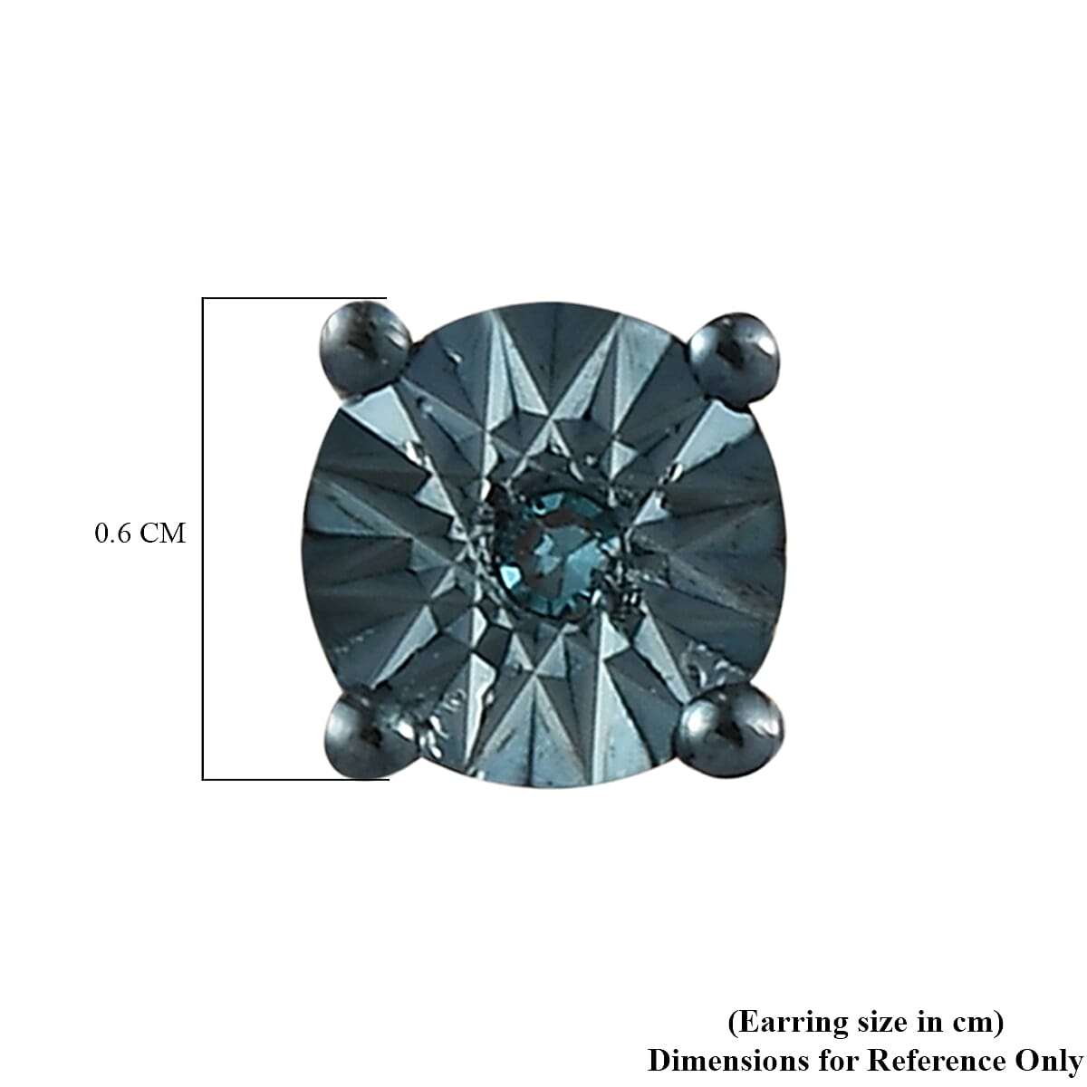 Teal Blue Diamond Stud Earrings (with Push Back) in 14K Gold  Overlay Sterling Silver.