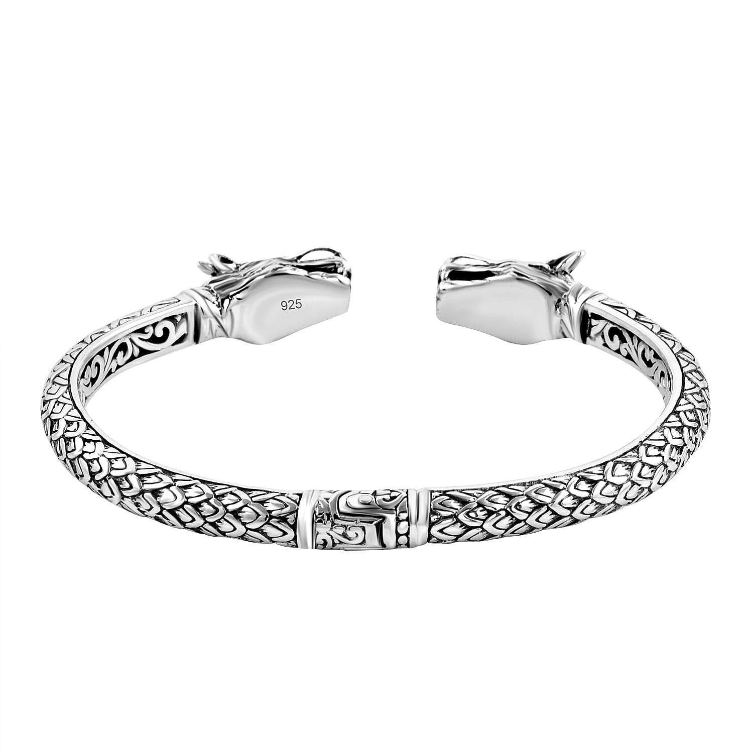 Royal Bali Collection - Sterling Silver Dragon Head Cuff Bangle (Size 7.5), Silver wt 22.99 Gms
