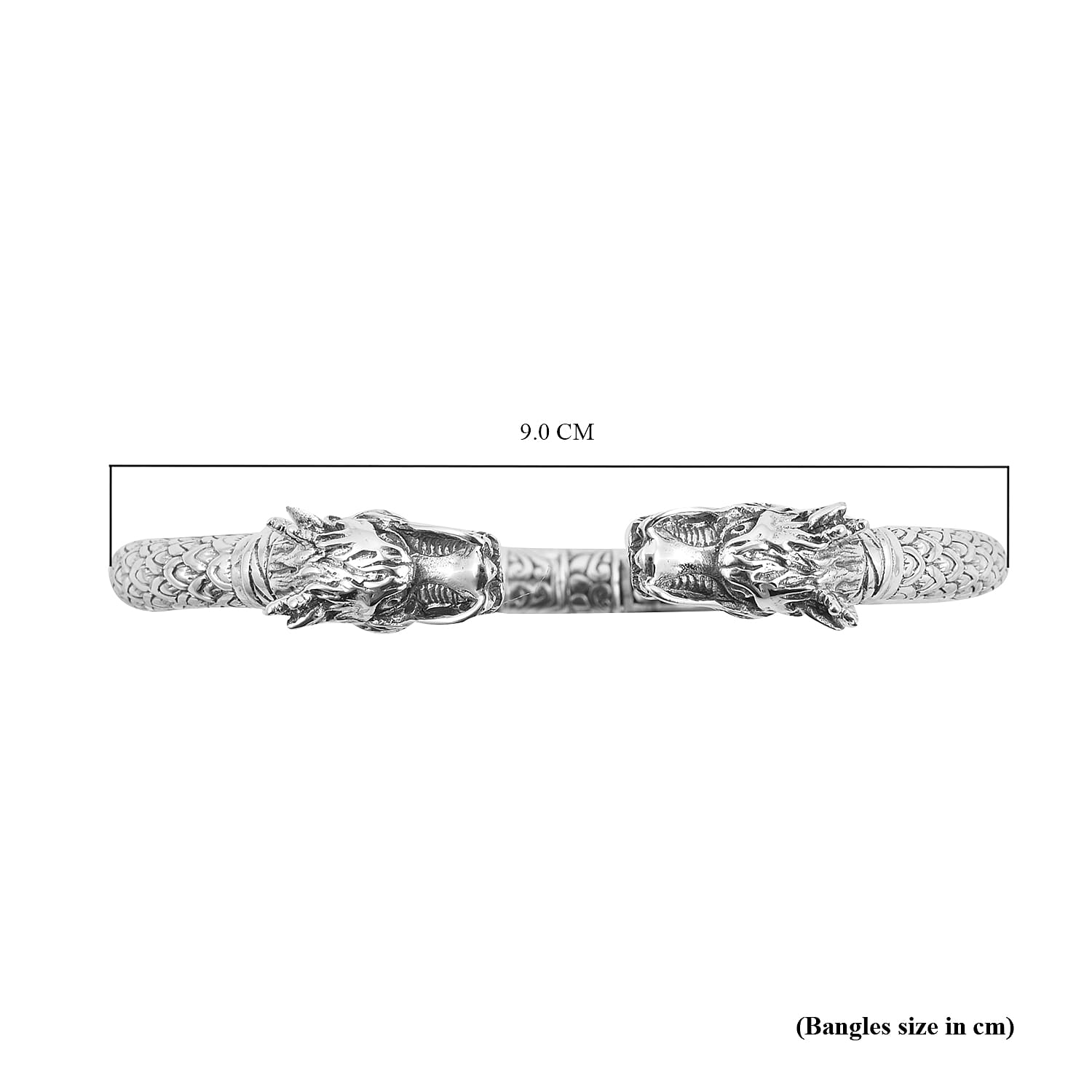 Royal Bali Collection - Sterling Silver Dragon Head Cuff Bangle (Size 7.5), Silver wt 22.99 Gms