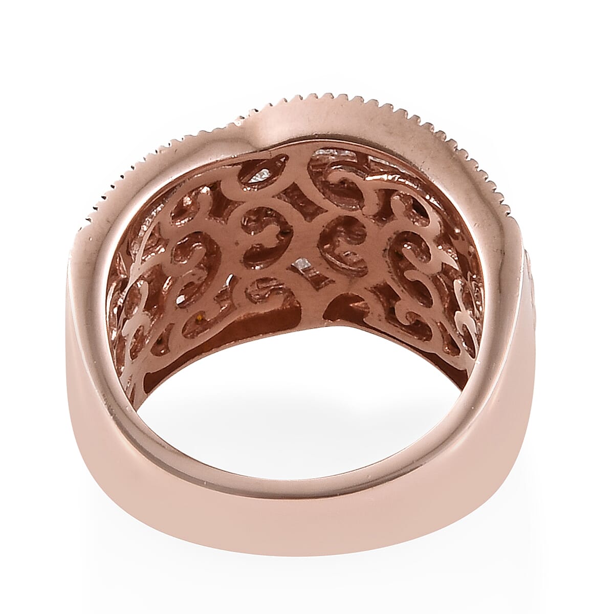 Diamond (Taper Bagguet), Red Diamond Cluster Ring in Rose Gold and Black Overlay Sterling Silver 1.000 Ct, Silver wt 6.94 Gms, Number of Diamonds 162.