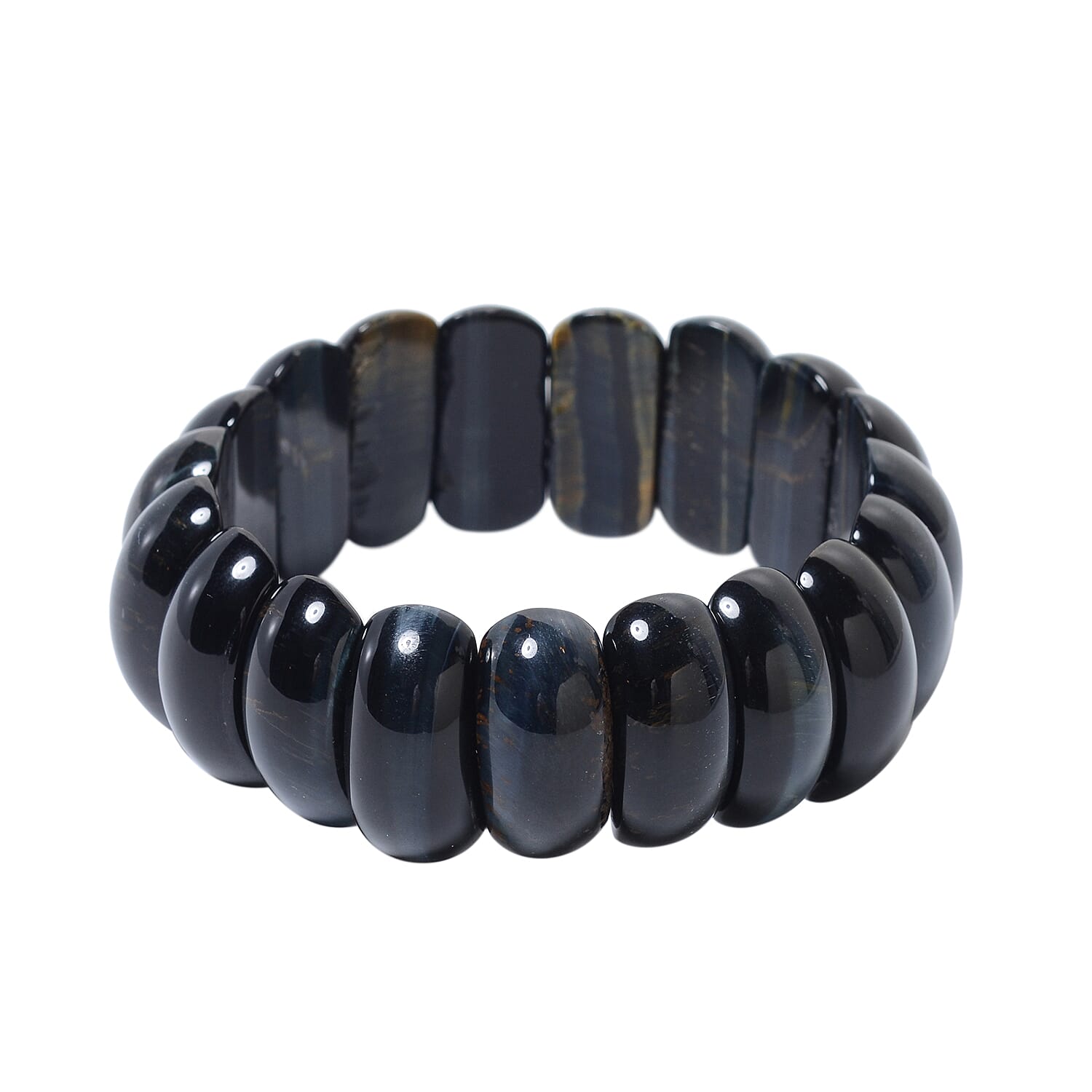 Blue Tiger Eye (Cush 23x10mm) Stretchable Bracelet (Size 7) 307.00 Ct.