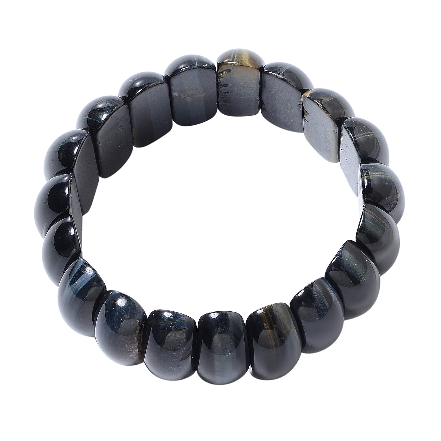 Blue Tiger Eye (Cush 23x10mm) Stretchable Bracelet (Size 7) 307.00 Ct.