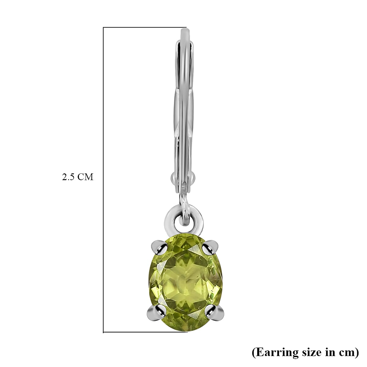 Hebei Peridot Solitaire Earrings With Lever Back in Rhodium Overlay Sterling Silver 2.55 Ct