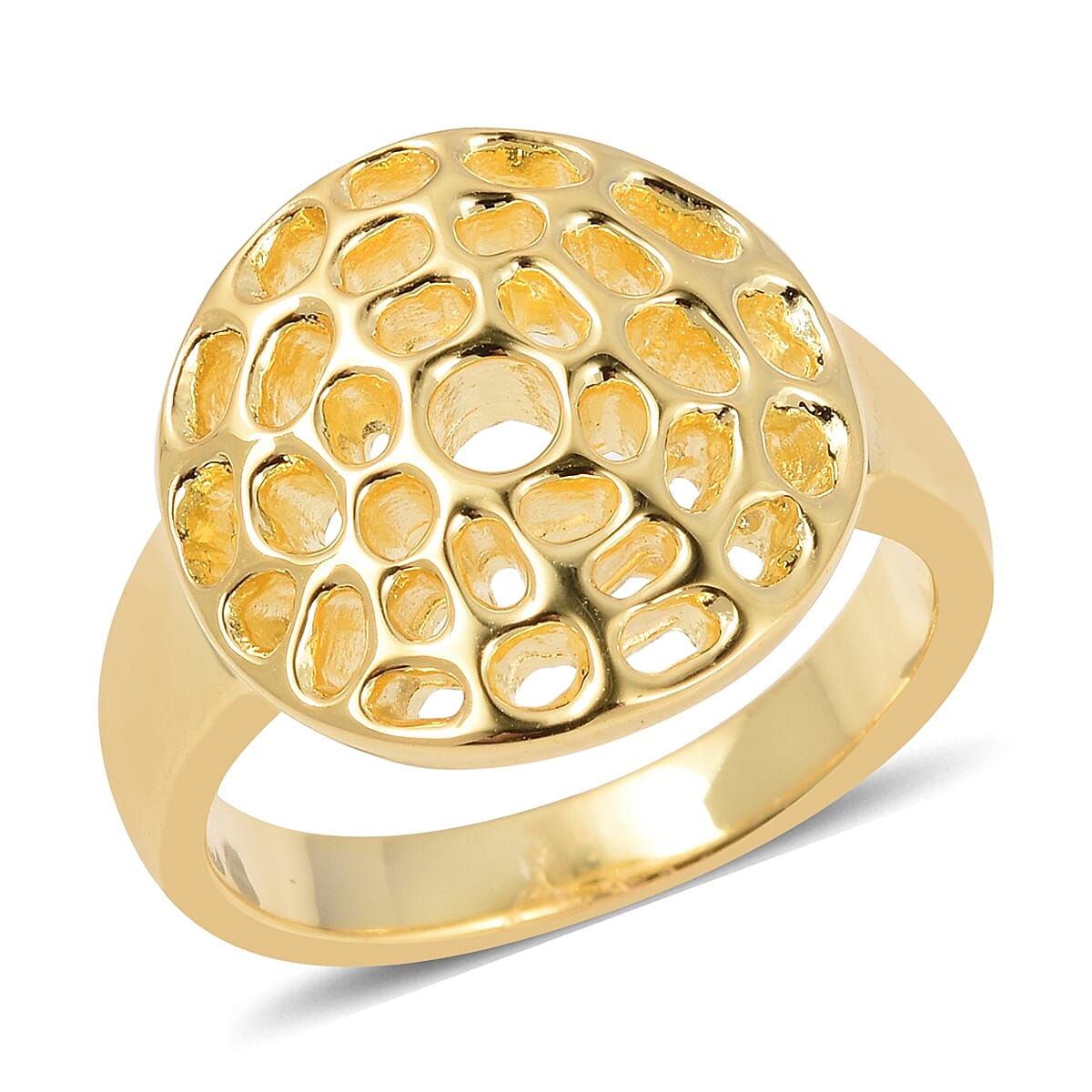 WEBEX- RACHEL GALLEY Yellow Gold Overlay Sterling Silver Enkai Sun Small Disc Ring, Silver wt 5.16 Gms.