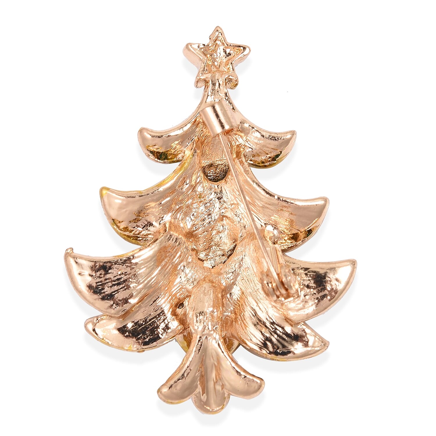 Multi Colour Austrian Crystal (Rnd) Christmas Tree Brooch Cum Pendant in Antique Yellow Gold Tone.