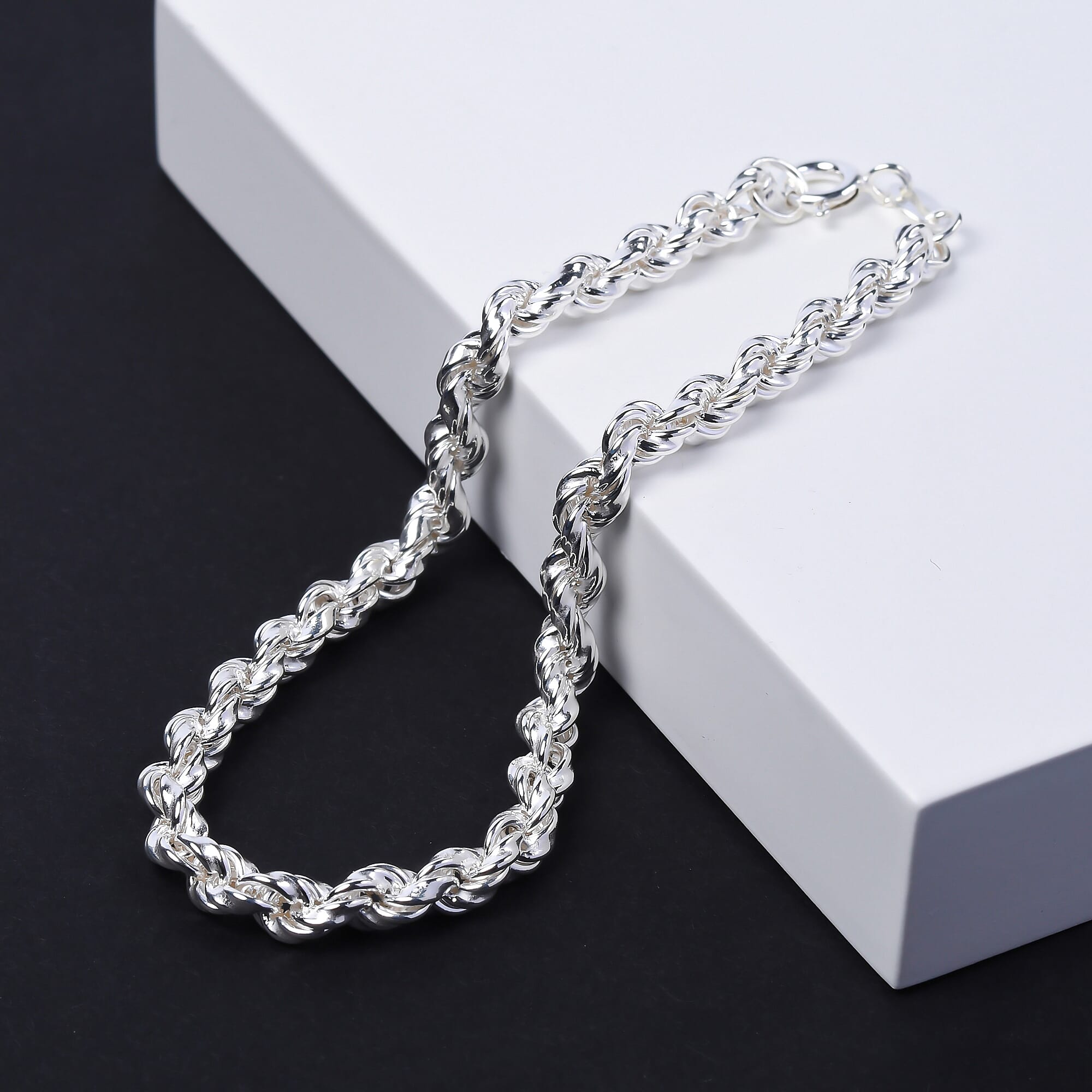 Sterling Silver Rope Chain Bracelet (Size 7) with Spring Ring Clasp