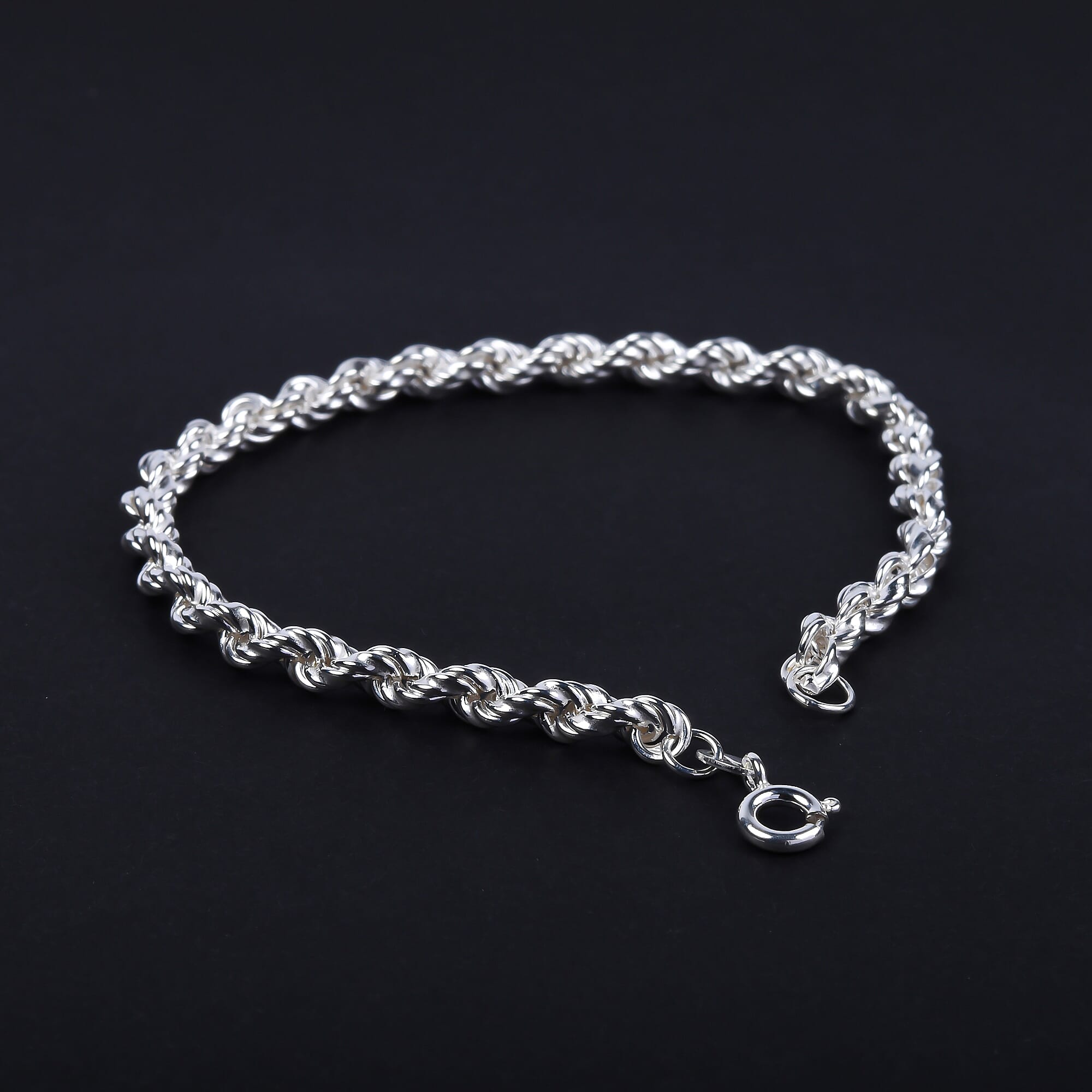 Sterling Silver Rope Chain Bracelet (Size 7) with Spring Ring Clasp