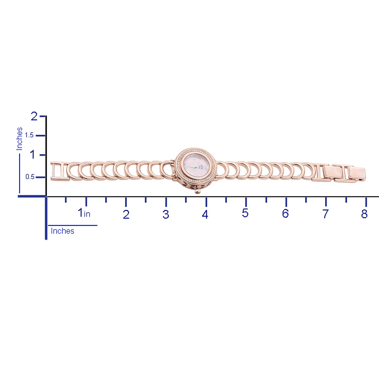 Limited Edition - EON 1962 Natural Pink Diamond Swiss Movement Sapphire Glass Watch (Size 6.5 to 8.5) in Vermeil Rose Gold Overlay Sterling Silver 0.33 Ct, Metal wt 45 Gms