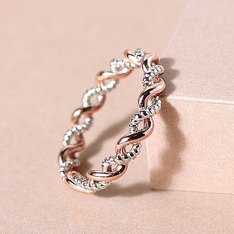 Platinum Overlay  and 18K Rose Gold Vermeil Plated  Sterling Silver Twisted Band Ring
