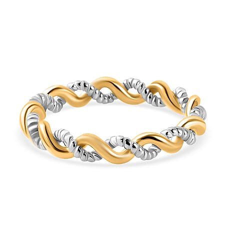Platinum Overlay  and 18K Yellow Gold Vermeil Plated  Sterling Silver Twisted Band Ring