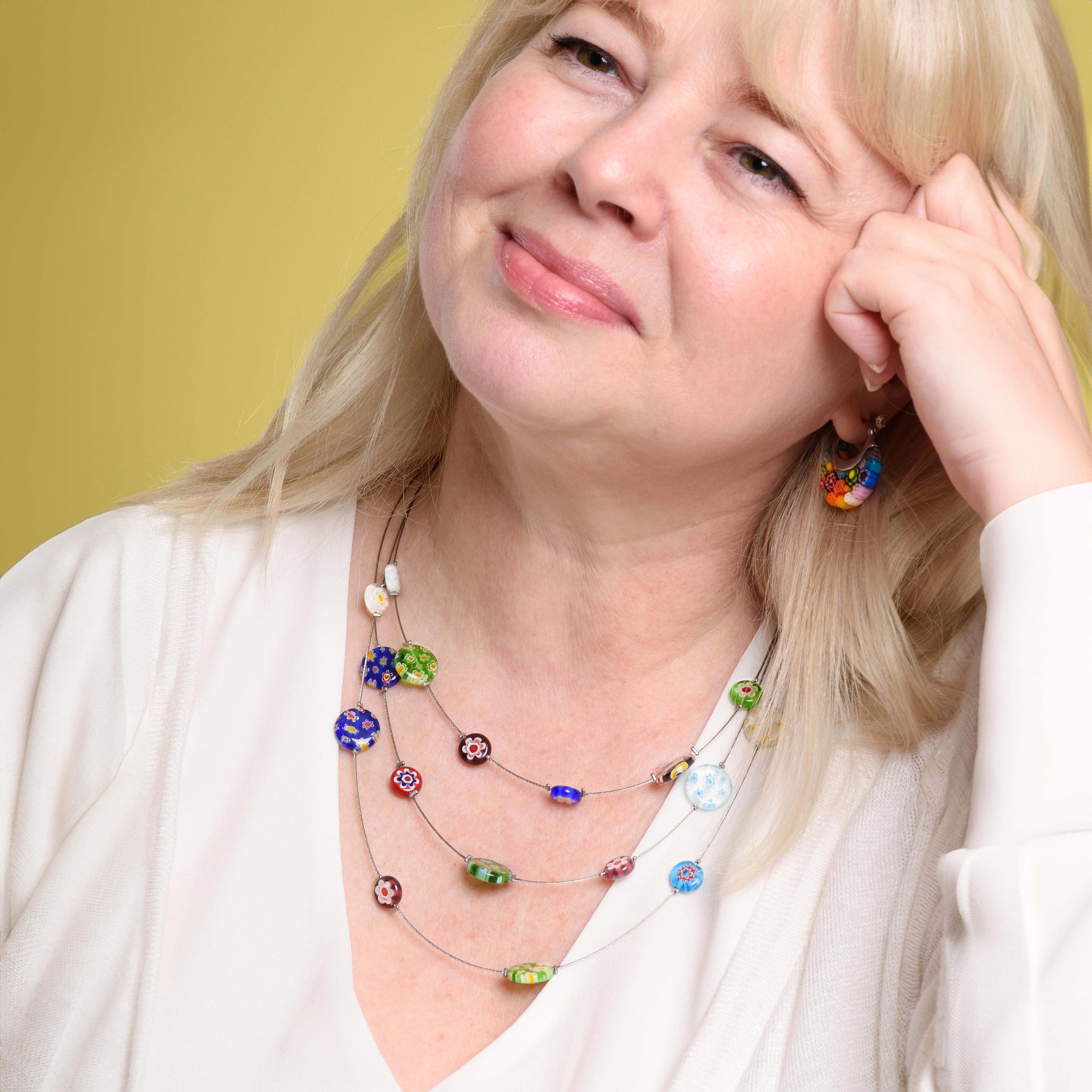 Multi Color Murano Glass Necklace (Size 18) TGW 65.00 Ct.