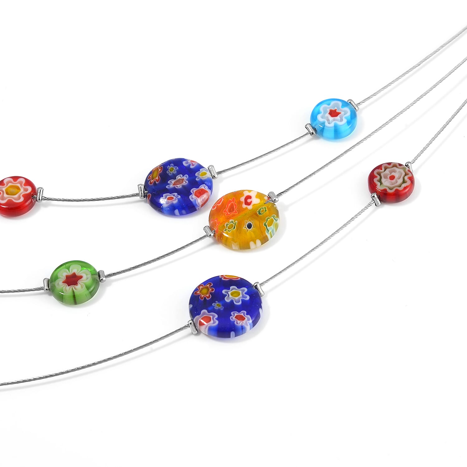 Multi Color Murano Glass Necklace (Size 18) TGW 65.00 Ct.