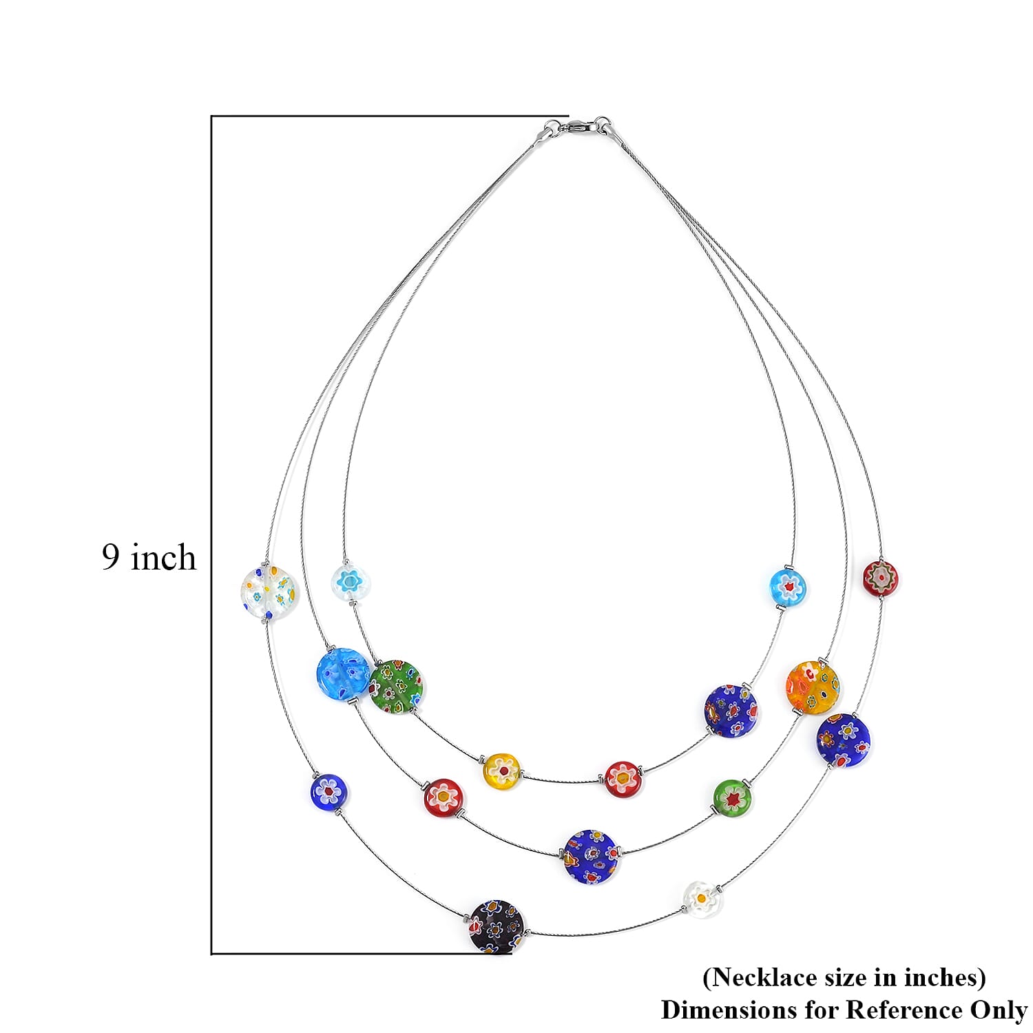 Multi Color Murano Glass Necklace (Size 18) TGW 65.00 Ct.