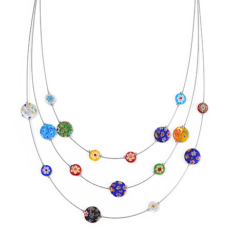 Murano Style Multi Colour Station Stainless Steel Necklace (18 in)