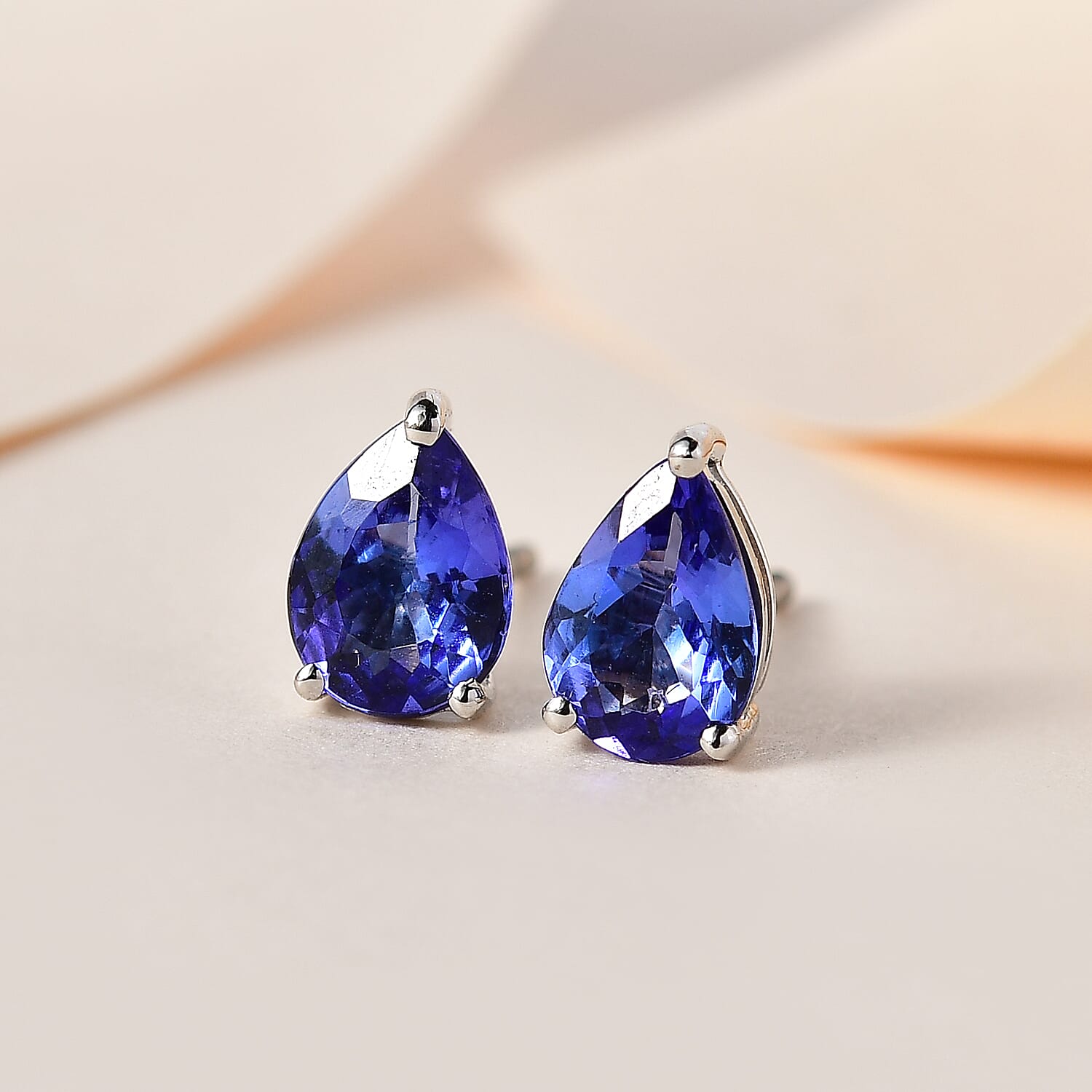 RHAPSODY 950 Platinum AAAA Tanzanite (Pear 7x5 mm) Stud Earrings (with Screw Back) 1.40 Ct.