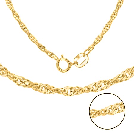 18K Yellow Gold 0.45 MM Twist Curb Chain With Spring Ring Clasp 16 Inch Polished