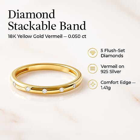 Diamond Band Ring in 18K Vermeil Yellow Gold Plated Sterling Silver 0.050 ct