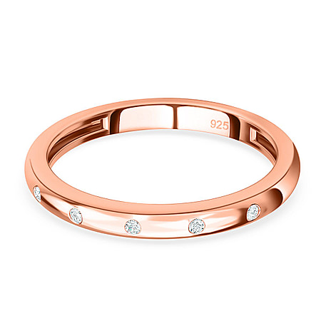 Diamond Button Wedding Band Ring in Sterling Silver with 18K Vermeil Rose Gold