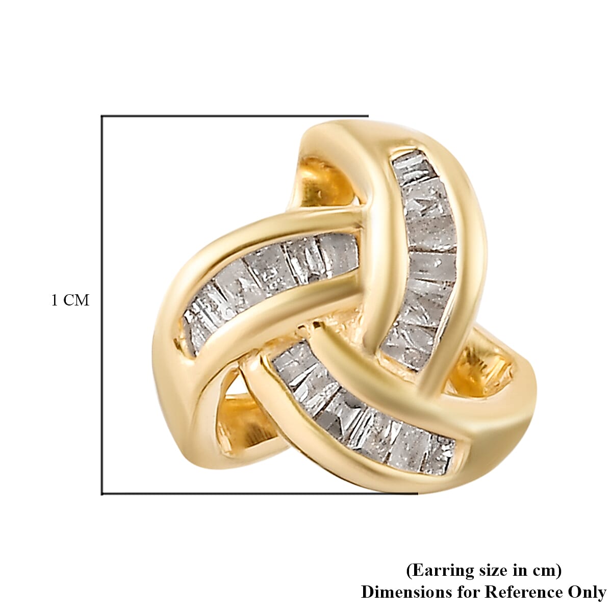 Diamond Triple Knot Stud Earrings with Push Back in 14K Gold Overlay Sterling Silver